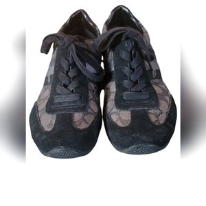Coach Kelson Black & Gray Signature Monogram Athletic Canvas Suede Shoes 9.5
